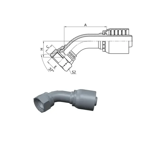 Hose Tail one piece hose fittings JIC 37o Female Thread 45o Elbow