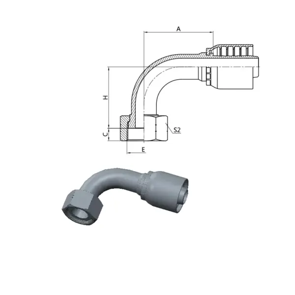 Hose Tail one piece hose fittings ORFS female Thread 90o Elbow