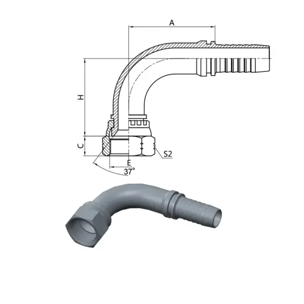 JIC 37° Female thread 90° Elbow Hose Inserts