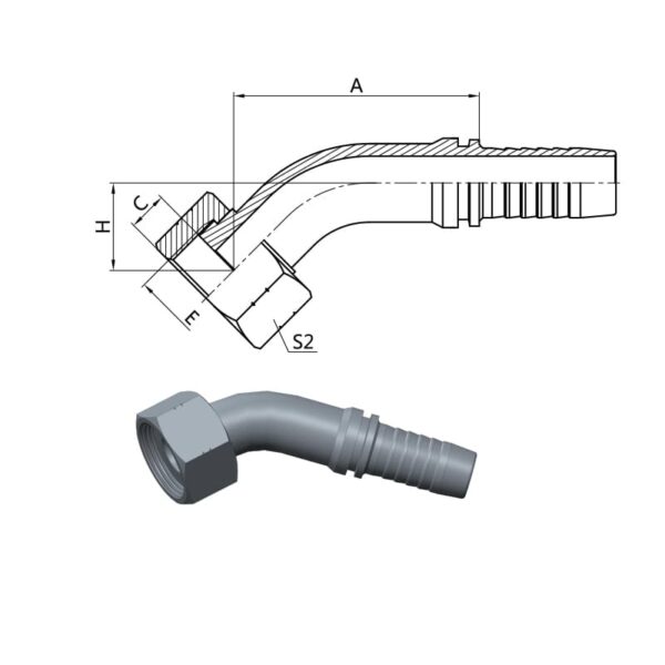 ORFS FEMALE FLAT SEAT 45° Elbow