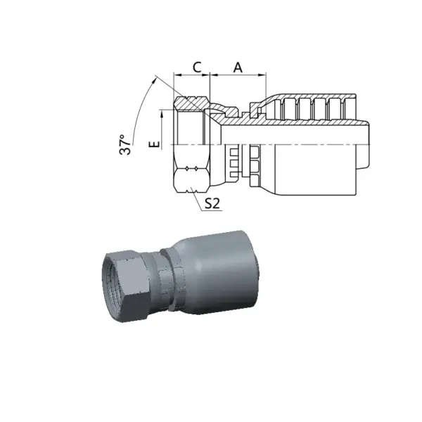 One piece Hose Fitting JIC 37° female Thread Straight